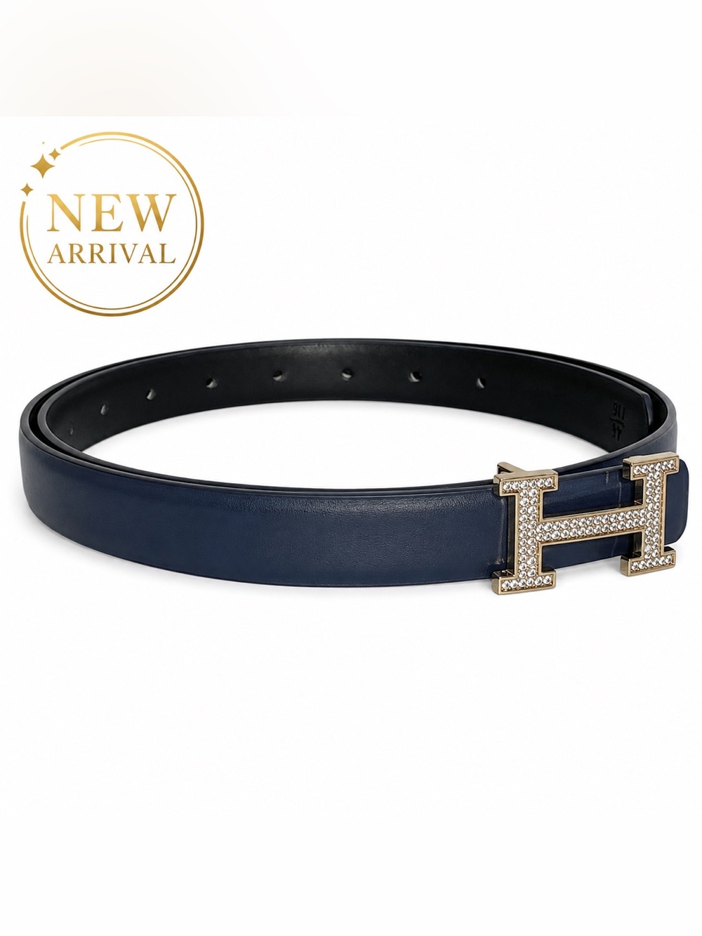✨ Women’s Navy Blue Leather Crystal Buckle Belt ✨